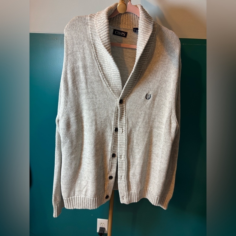 Chaps Men's Light Gray Cardigan Sweater